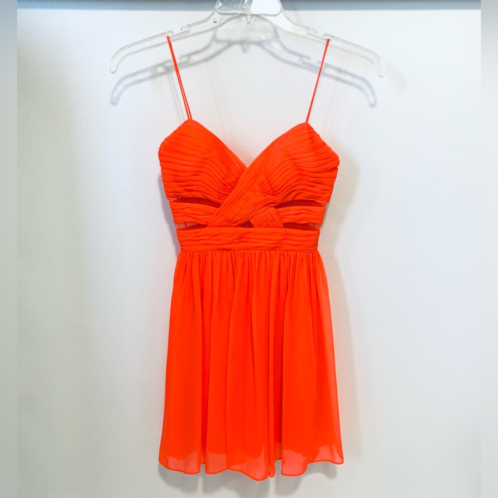 Neon Coral Mini Dress ~ mesh cutouts, party cocktail sexy new year vegas
